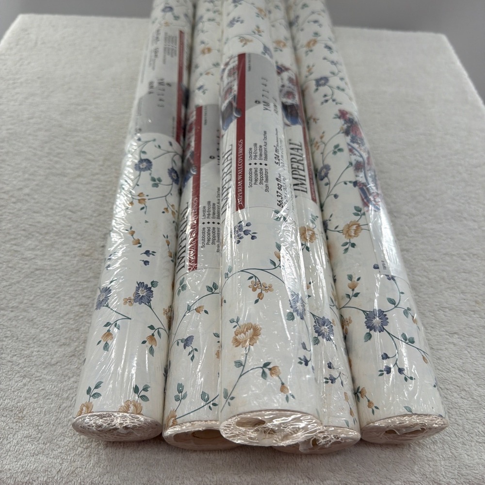 Vintage 1990s Imperial Wallcoverings Floral Wallpaper Lot of 5 Rolls NOS Country